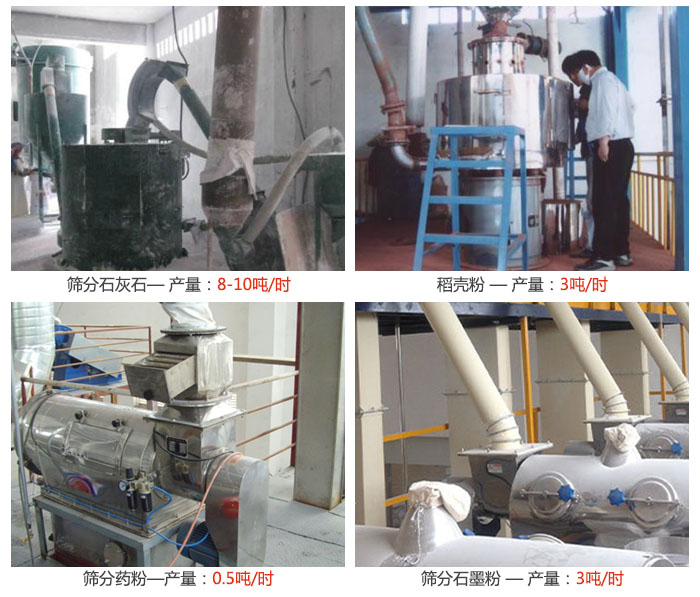 氣旋篩分機(jī)篩分石灰石，藥粉，石墨粉，稻殼粉等案例現(xiàn)場(chǎng)