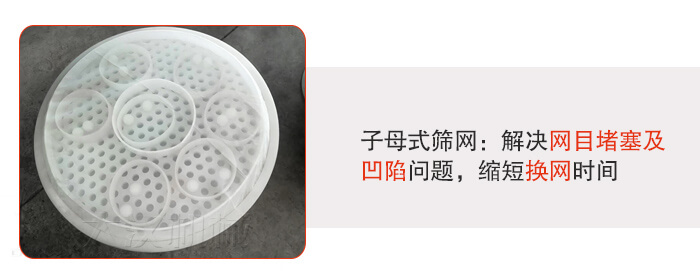 塑料防腐蝕振動(dòng)篩采用子母扣式網(wǎng)架可安裝彈跳球進(jìn)行清網(wǎng)，解決篩網(wǎng)堵塞問題。